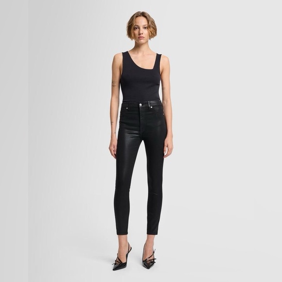 NWOT 7 FOR ALL MANKIND B(AIR) High Waisted Ankle Skinny Jean in Coated Black 27 - Picture 3 of 16